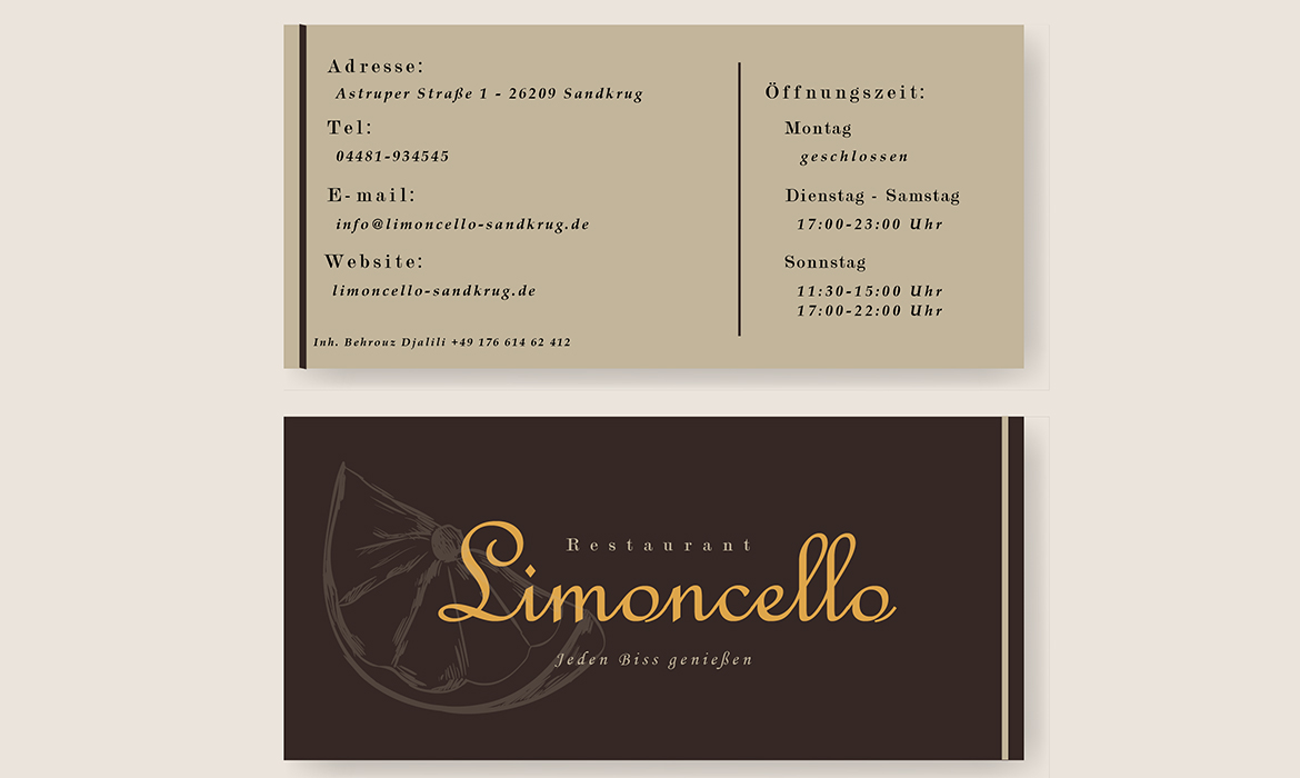 Visitenkarten-Design, Logo erstellen - Limoncello-Sandkrug Restaurant